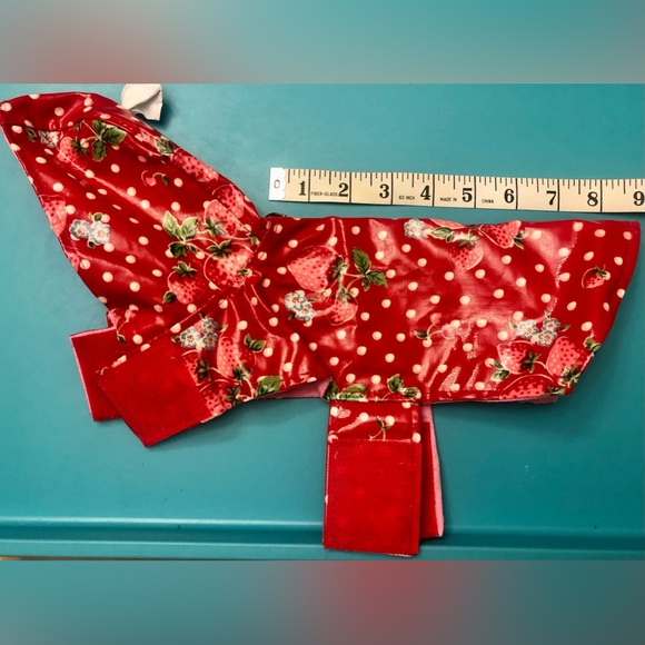New XS cute polka dots cherry red strawberries dog cat pet rain coat jacket - Picture 5 of 7